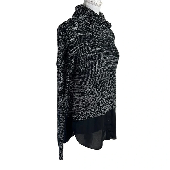 Aqua Black and White Sweater Size XS Cowl Neck Chiffon Hem with Buttons Knit - Picture 2 of 8